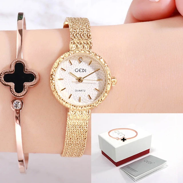 Gold white box GEDI, женские часы, лучший бренд, Роскошные,, розовое золото, для женщин, для девушек, женский браслет, часы, наручные часы, reloj mujer - Цвет: Gold white box