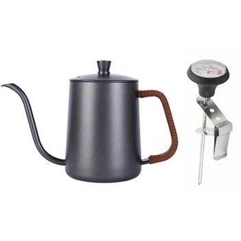 

Drip Kettle 600Ml Coffee Teapot Non-Stick Stainless Steel Gooseneck Drip Kettle Narrow Mouth with Thermometer