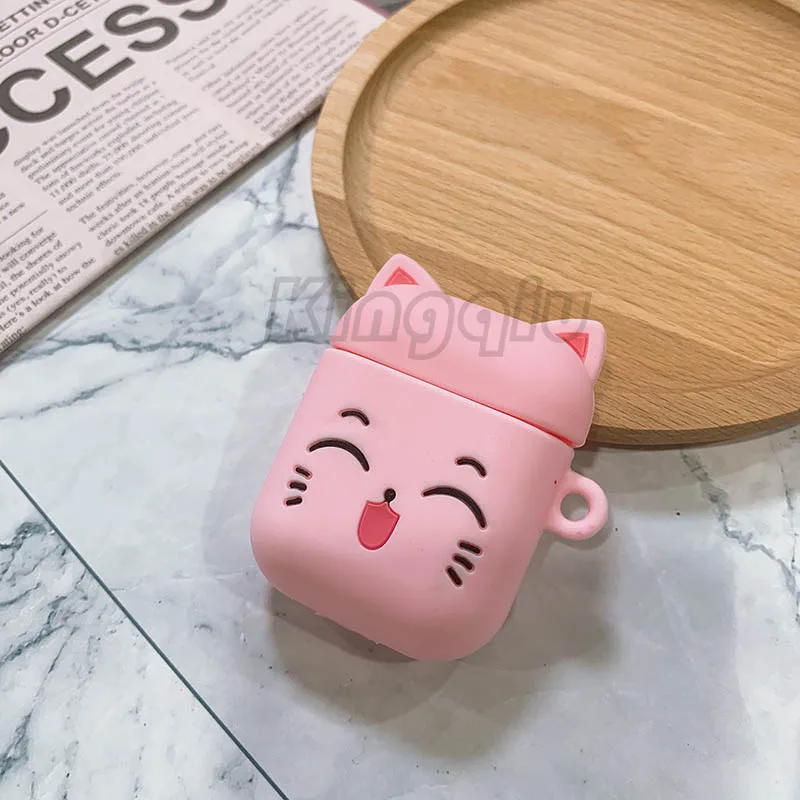 Забавный мультяшный чехол для Apple Airpods 3D защитный чехол милый Bluetooth чехол для наушников Модный мягкий силиконовый чехол s Чехол для гарнитуры - Цвет: Pinkcat