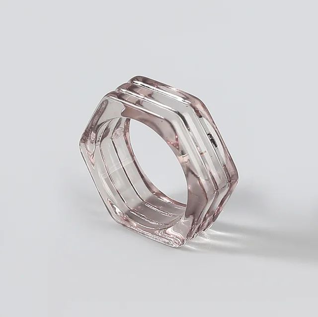 Fashion Candy Color Hexagon Transparent Resin Ring Couple Popular Hip-hop Ring Campus Party Accessories 0741hes