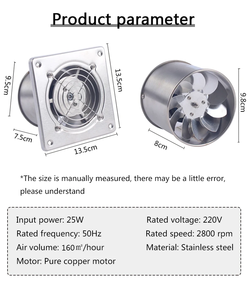 DMWD 4 inch Stainless Steel Ventilation Fan Bathroom Exhaust Fan