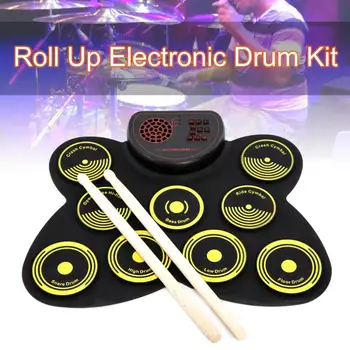 

Electronic Drums 9 Pads Electronic Roll up Drum Thicken Silicone Built in Speakers Electric Drum Kit with Drumsticks