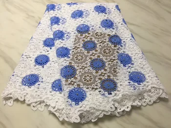 

2020 Guipure Cord Lace Fabric Latest Embroidery blue beads Lace Fabric High Quality Water Soluble Chemical Lace Fabric PL29461