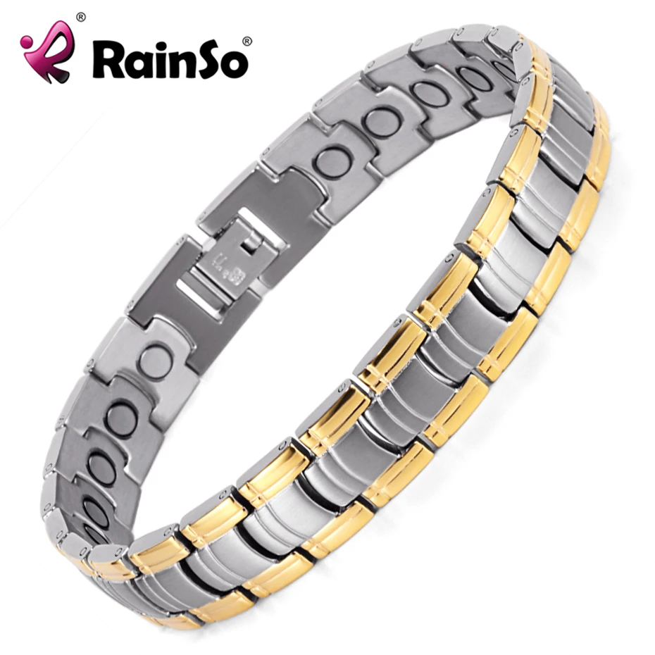 Браслет из нержавеющей стали с магнитным шармом RainSo, серебряное золото, цепочка, модный браслет дружбы для унисекс, ювелирные изделия для терапии