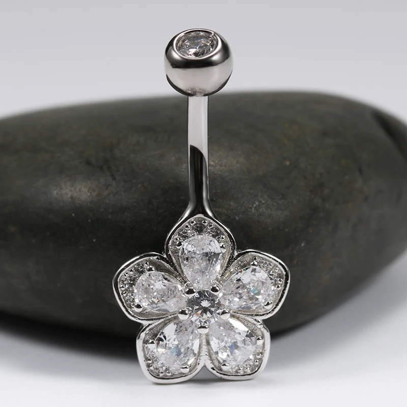 Flower Navel Belly Button Piercing Rings Bulk 925 Sterling Silver Body Jewelry For Women Fine Summer Accessories Romantic Gift 3