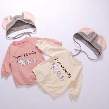 

Baby Girl Boy Rompers Spring Autumn Cartoon Elephant Newborn Clothes Girls Boys Long Sleeve Jumpsuit+Hat Kids Outfits Clothes