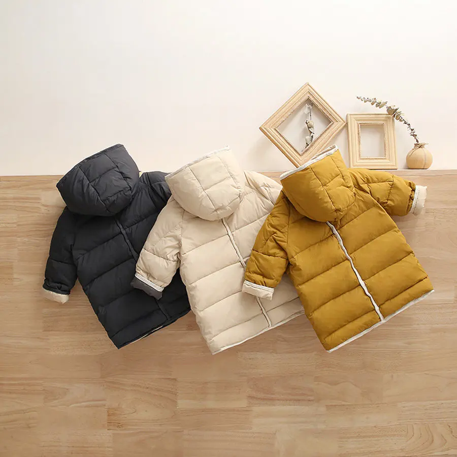 New Vintage White Duck Down Jacket For Girls 3-9 Years Fashion Beige Solid Outerwear Kids High Street Winter Long Coat Boys