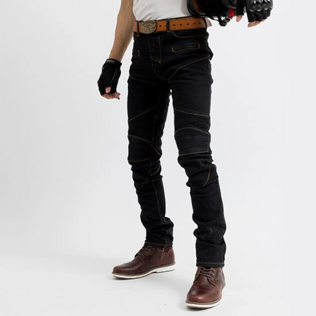 Men's Motorcycle Motorbike Riding Jeans Armor Racing Pants with 4 Knee Hip Protector Pads (S, M, L XL, XXL, XXXL Black)