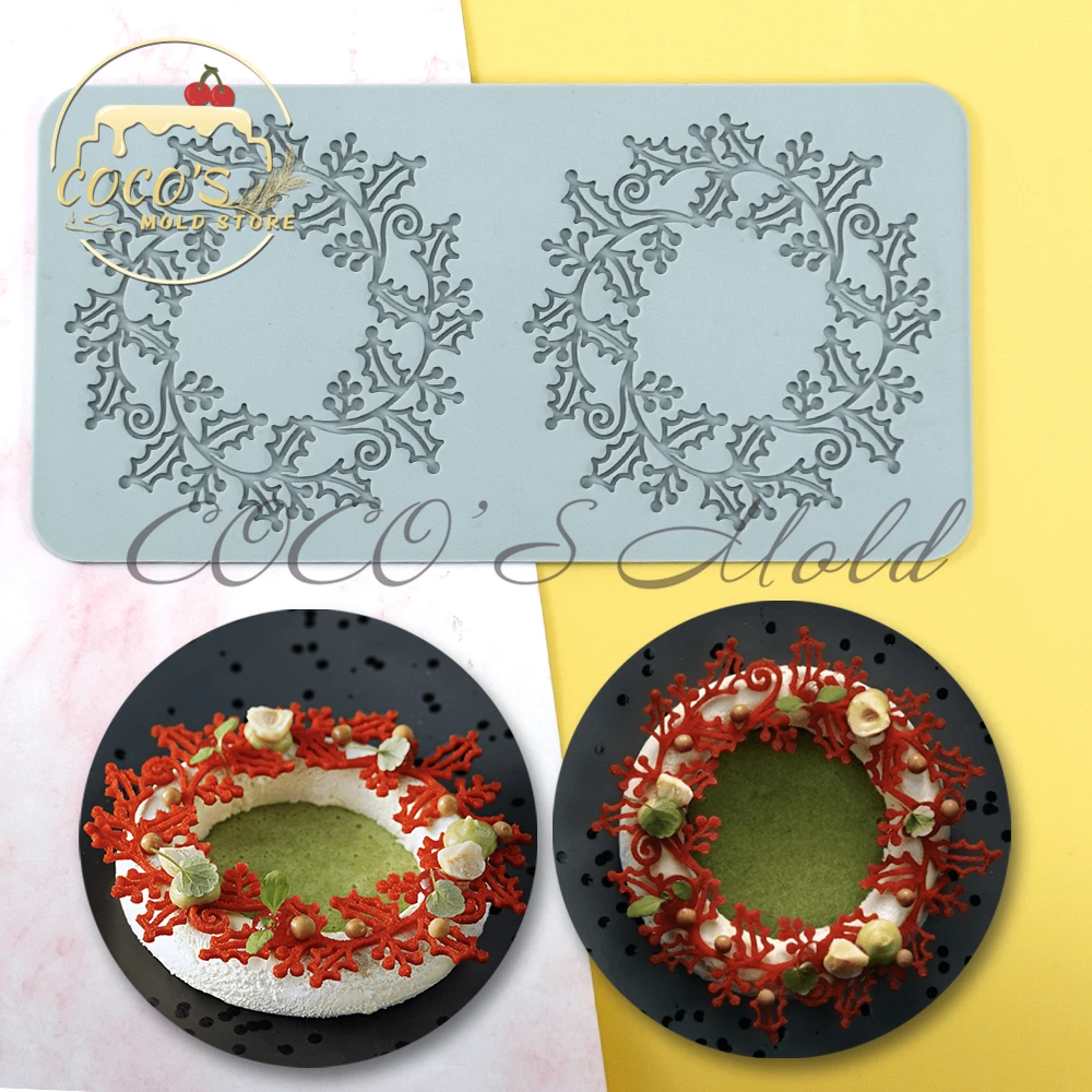 Рождественский венок из помадки силиконовая форма для торта кружевной коврик