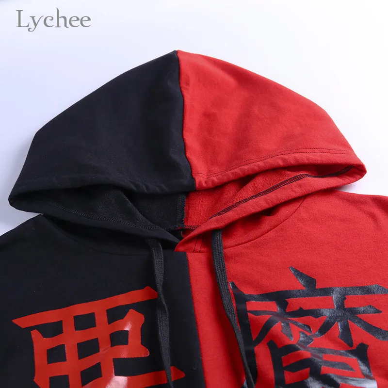 Lychee Harajuku повседневные свободные женские кроп толстовки хит цвет дьявол Лоскутные женские толстовки с капюшоном весна осень женские короткие топы