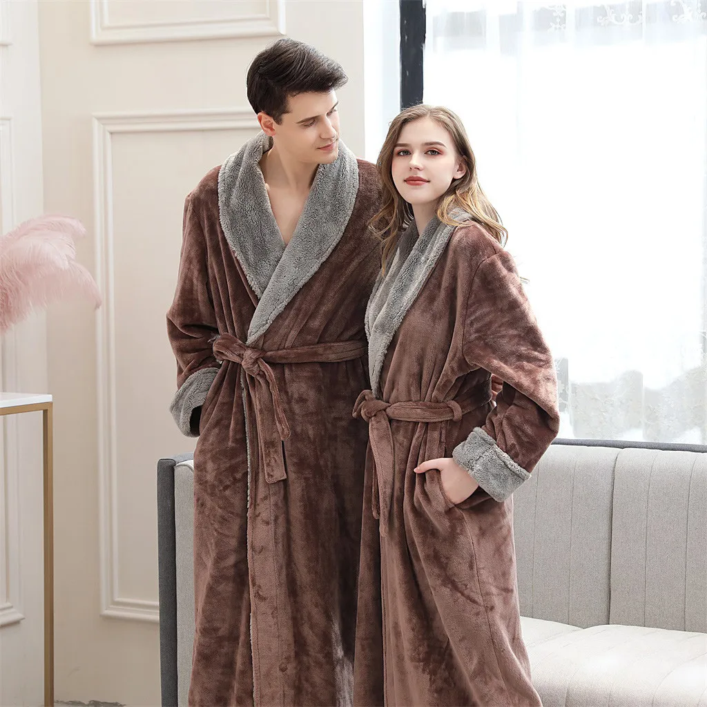 Мужской зимний уютный фланелевый Халат размера плюс, теплый банный халат из кораллового флиса, ночной меховой халат, женский халат для сна z1024