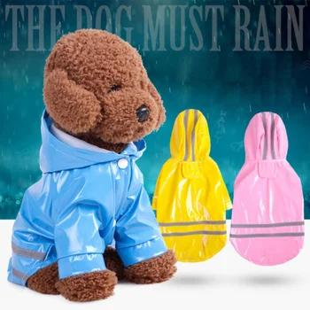 

Dog Raincoat For Small Dogs PU Pure Color Anti-wet Hooded Reflective Pet Clothes Pets Rain Coat Slicker Waterproof Slicker