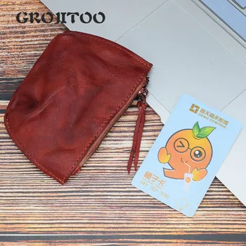 

GROJITOO vegetable tanned leather wallet men's short wrinkle high-quality cowhide wallet casual zipper buckle women's wallet