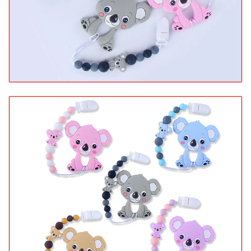 Baby Teethers Animal Silicone Beads Food Grade Koala Pendant Pacifier Clip Chain Baby Teething Toys Chewable Nursing Gift Girl
