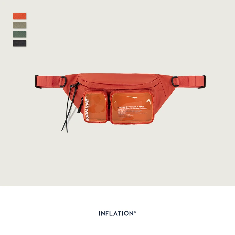 INFLATION Multi-pocket Double Zipper Streetwear Waist Bag Clear Fanny Pack Belt Bag Transparent Plastic Large Bum Bag 228AI2019 - Цвет: orange red