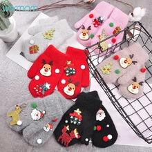 Warmom/Детские вязаные перчатки с кроличьим мехом; Детские Рождественские перчатки с оленем и Сантой; шерстяные Утепленные зимние перчатки; Плюшевые варежки для От 3 до 10 лет