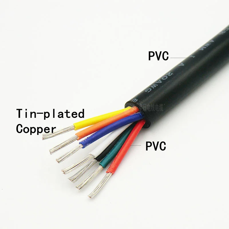 2464 Sheath Wire 3 Core 28,26,24,22,20,18,16AWG through Extruding Production PVC Signal Control Line with Tin-plated Copper 10m