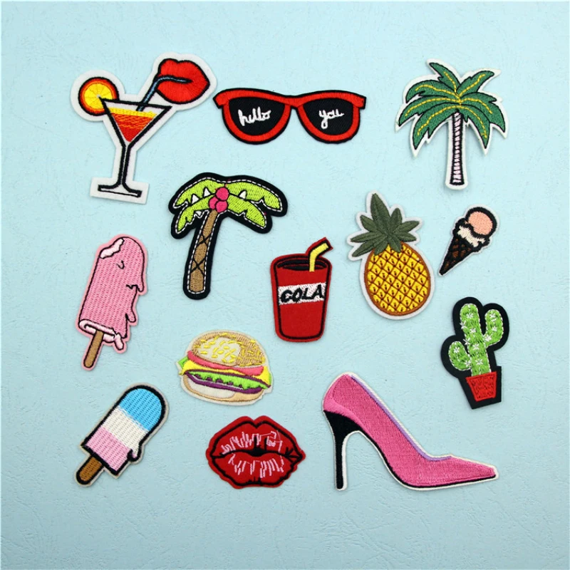 Random Mix DIY Cartoon Pattern Iron-On Patches Embroidery Cloth Chapter Decorative Stickers scrapbook - Цвет: glasses set 13pcs