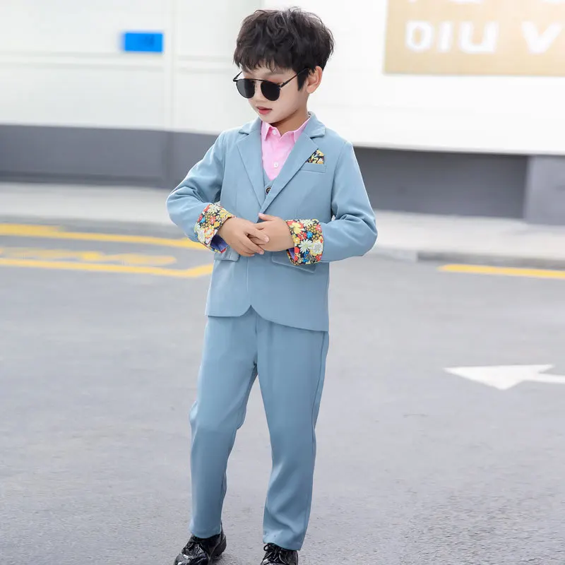 Sky Blue Boys Suit Color Matching 3 Piece Coat Vest Pants Autumn Vew  Childrens Costumes Boy Small Suit Suits Clothes  Suits  Blazers   AliExpress