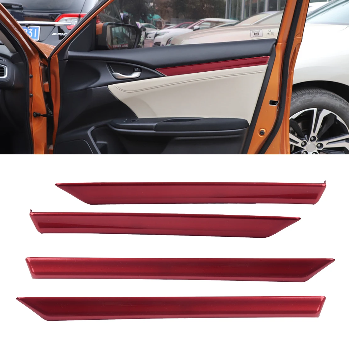CITALL 4 шт. ABS красный автомобиль межкомнатные двери Panal отделка подлокотника крышка полосы молдинги Стайлинг Подходит для Honda Civic