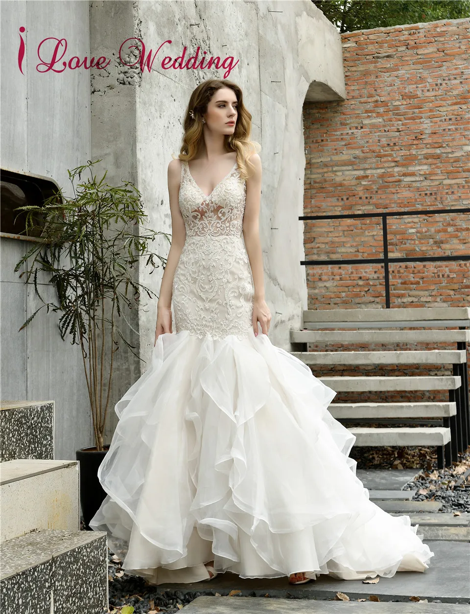 Vestidos de novia сексуальное свадебное платье русалки с v-образным вырезом и кружевной аппликацией и оборками, роскошное свадебное платье с v-образным вырезом на спине