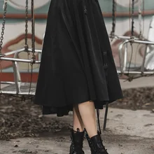 Панк рейв Женская Панк темная Высокая талия юбка женский два носить рабочая одежда осень была тонкая слово длинная юбка