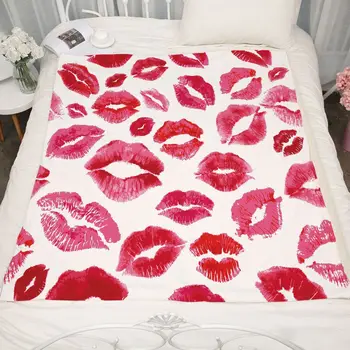

Coral Fleece Yoga Blanket Bedspread Couch Air Conditioning Blanket Travel Bedding Lips 3D Print Plush Exaggerated Red 150x200cm