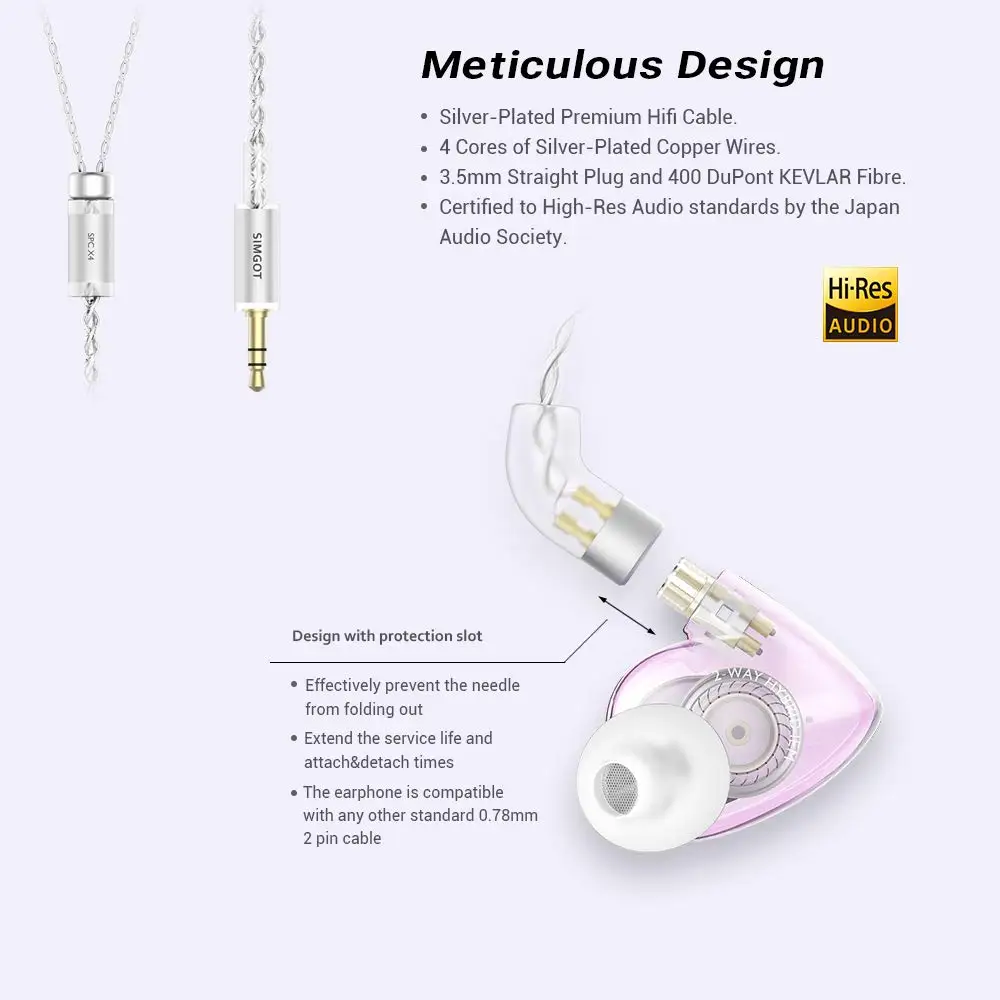 Наушники вкладыши SIMGOT EM2 Hi Res для монитора наушники IEM со съемным кабелем