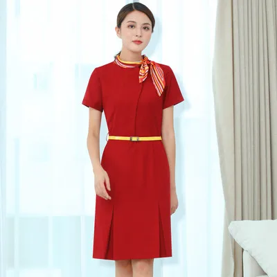 Style 4 Костюм стюардессы новые летние женские платья Комбинезоны с короткими рукавами, женская шелковая шарф воротник Длинная полосатая стюардесса униформа - Цвет: Style 4
