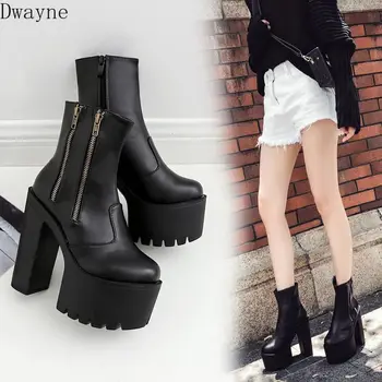 

Nightclub round head women's booties 2018 European and American four seasons classic fashion super high heel women's boots.