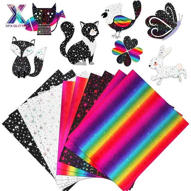 XFX HTV Heat Transfer Vinyl Holographic Iron on Vinyl 6 Pack 12 x 10inch  Rainbow Floral Flower Stars Pattern Vinyl for T Shirts