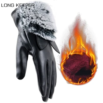 

2020 New Women Winter Warm Gloves Touch Screen Gloves Black Full Finger PU Leather Mittens Fashion Female Windproof Driving Luva