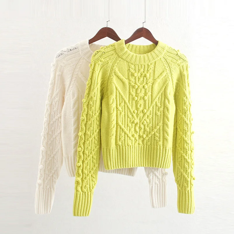 YNZZU осень-зима помпоном шерстяной свитер Для женщин с длинным рукавом вязаный женский свитер, пуловер уличная Женская Джемперы AT337
