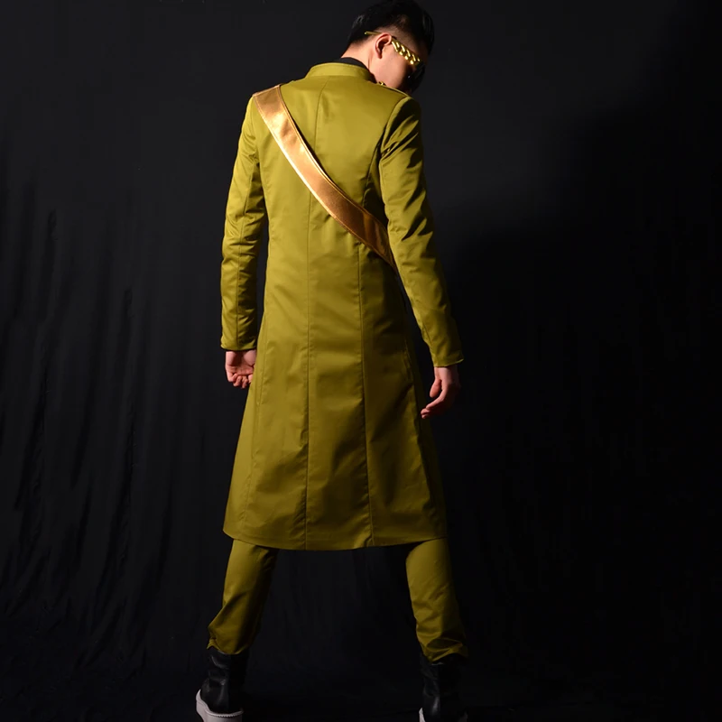 Сделано Nighclub Singer DJ сценические костюмы армейский Стиль Мода Slim Fit длинный плащ новая куртка-ветровка одежда DT1130