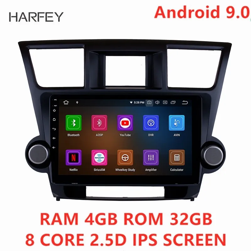 Harfey Android 9,0 10,1 дюймов gps головное устройство для 2009- Toyota Highlander 1Din 1080P Автомагнитола 4G WiFi мультимедийный проигрыватель стерео