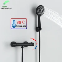 SHBSHAIMY Matte Black Thermostatic Concealed Shower Sets With Handshower Wall Mounted Hot and Cold Bathtub Faucet Mixing Valve 1