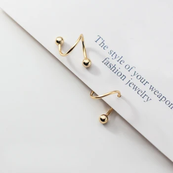 

MloveAcc S925 Sterling Silver Korean Fashion Minimalist Spiral Beads Screw-back Stud Earrings for Women Lady Daughter Jewelry