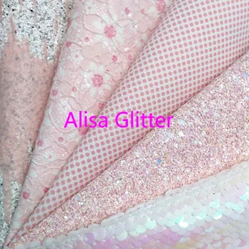 

1PCS A4 SIZE 21X29cm Alisa Glitter PINK Glitter Fabric, Flowers Printed Faux Leather, Sequins Fabric for Bow DIY G100