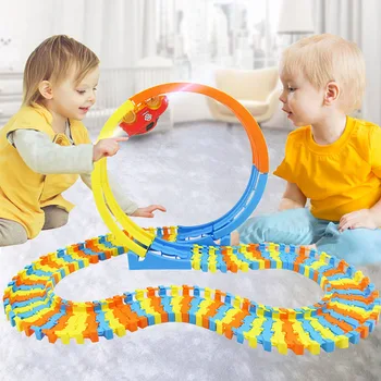 

Building Blocks cars DIY Bricks Toy car Electric solid color rail cars 88pcs with 1 vehicle Track Toys for kids Christmas gift