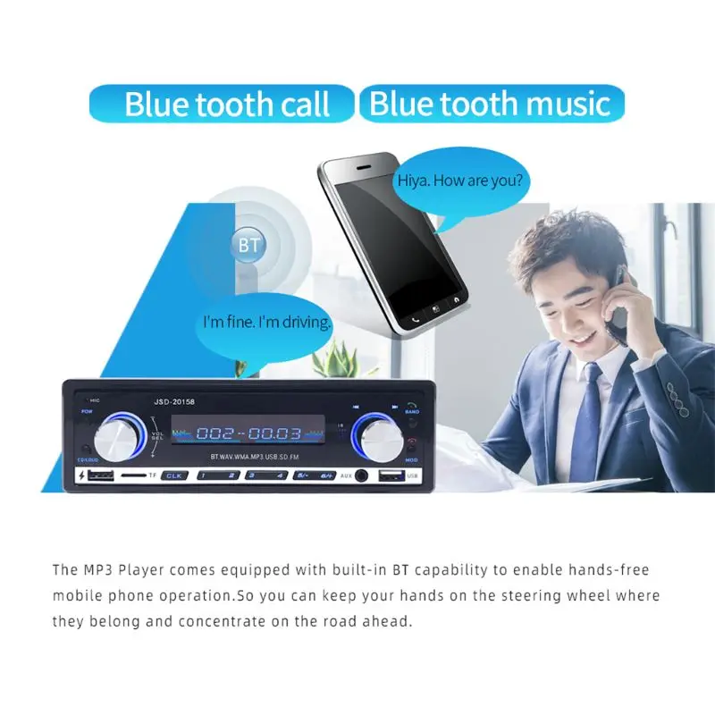 1 комплект автомобильное радио USB Bluetooth V2.0 Авто радио плеер JSD 20158 стерео аудио в тире FM приемник USB MP3 плеер