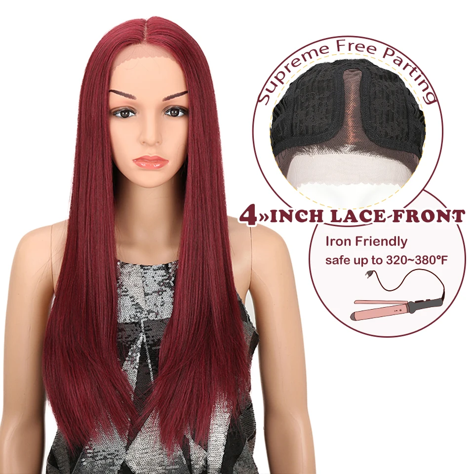Волшебные волосы высокотемпературные волоконные волосы для женщин Омбре, с темными корнями в красный цвет, ручная вязка, прямой тип, синтетические волосы на фронте