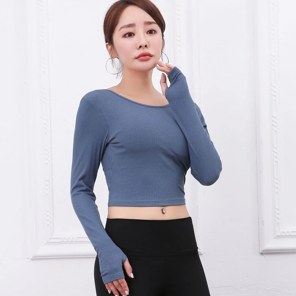 Picture blue Одежда для йоги, длинный рукав, крест, красота, спина, дышащая, быстросохнущая, одежда для бега, одежда для спорта и фитнеса, футболка, Женская футболка для фитнеса, спортивная - Цвет: Picture blue
