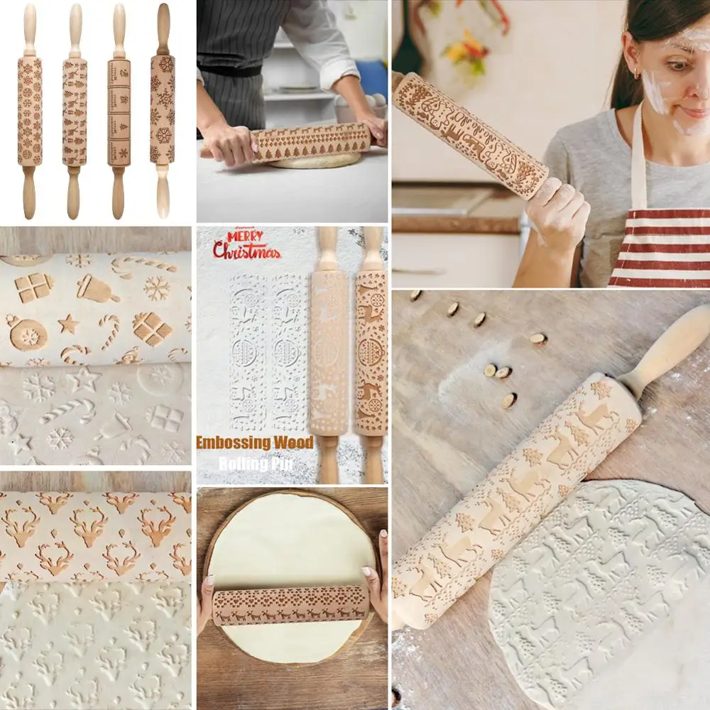 Рождественская Скалка Лазерная деревянная скалка для рождественского тиснения