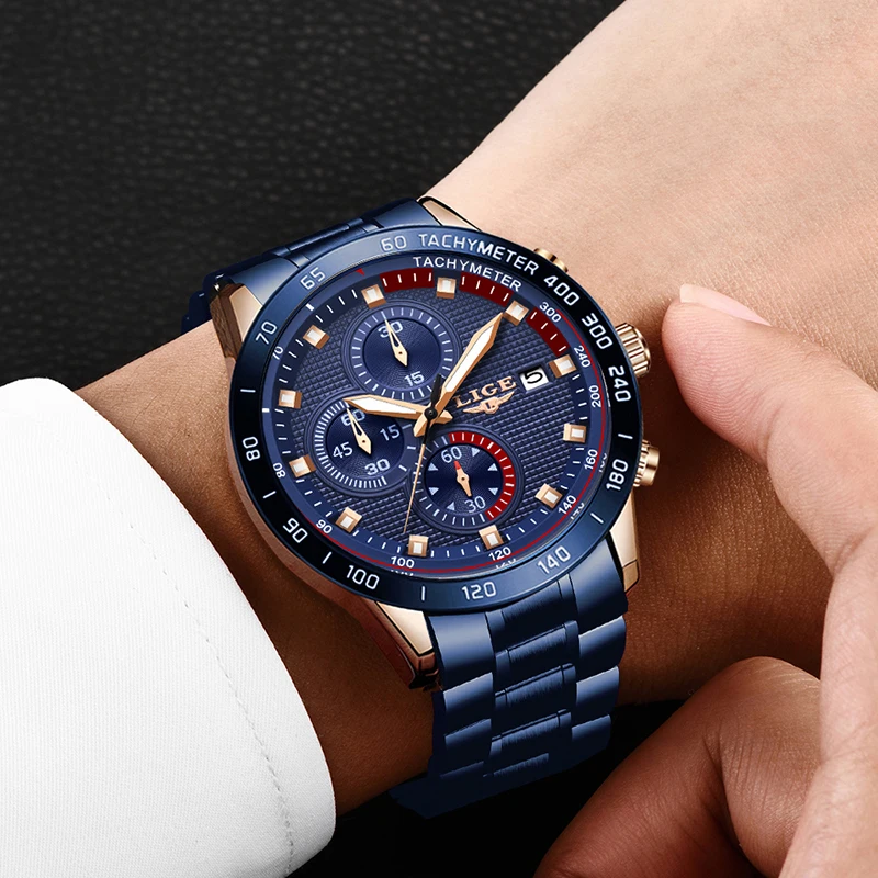 LIGE Hot Fashion Business Men Watches Analog Clock Classic blue Steel Waterproof Wristwatch For Men relogio masculino Male Clock