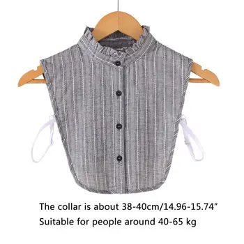 

Women Gray Cotton Fake Collar Vertical Stripe Lace Pattern Detachable Half Shirt