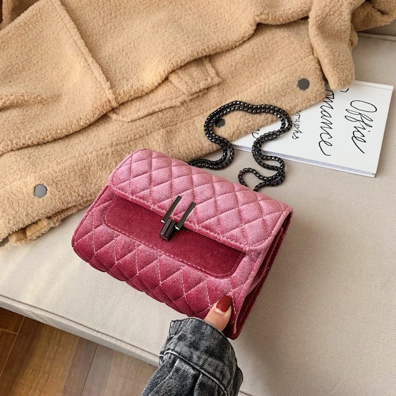 Однотонное бархатное мини-сумки через плечо для женщин осень зима Роскошная брендовая сумка через плечо женские дорожные сумки - Цвет: Розовый