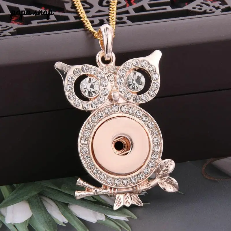 Новые ювелирные ожерелья с кнопками розовое золото стразы Сова цветок ожерелье