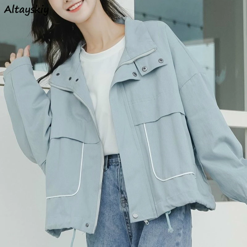 Chaquetas de primavera para mujer, prendas de elegantes, populares, estilo BF, cortas, fáciles de para ocio diario|chaquetas básicas| - AliExpress
