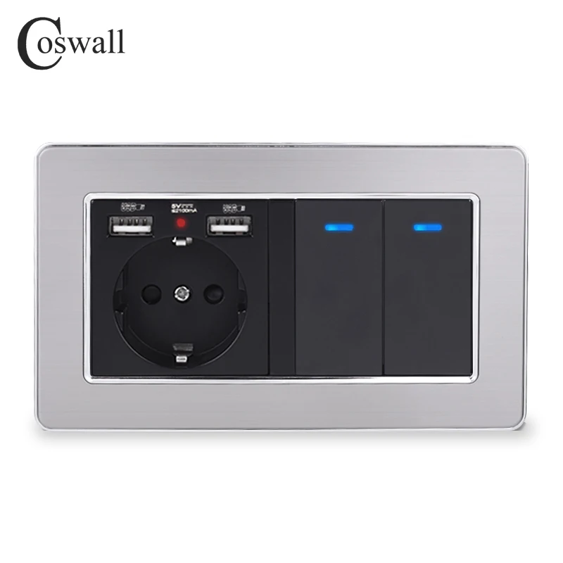 COSWALL Russia Spain EU Standard Wall Socket With 2 USB Charge Port + 2