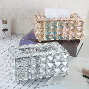 

Simple Eurpean Coffee Table Desktop Rectangular Faux Crystal Tissue Storage Box Holder Supplies
